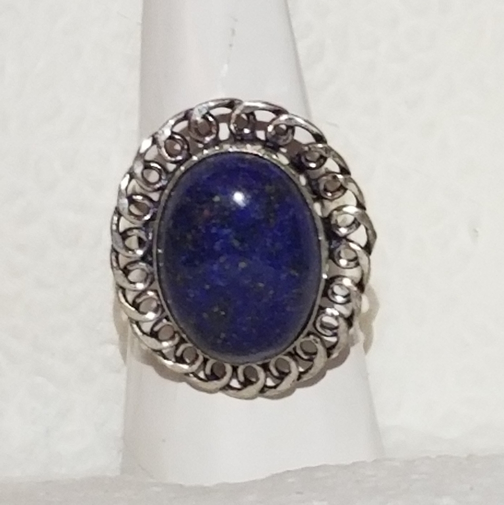 Huge Lapis Lazuli India Gemstone silver plate ring
